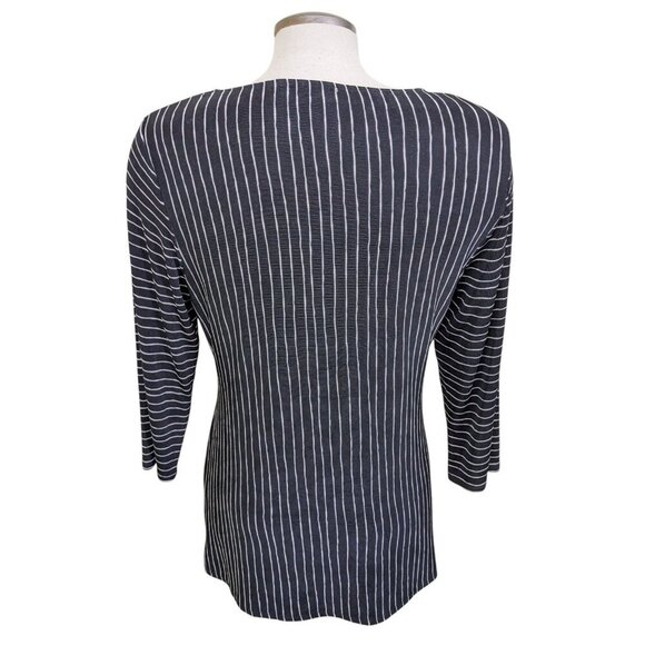 Chicos TRAVELERS Womens Small Stripe Black White Top Slinky Asymmetrical Hem - Picture 3 of 6